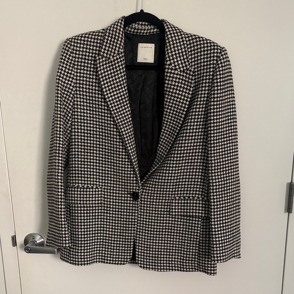 Sandro Black and White Houndstooth Blazer